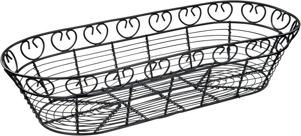 Oblong Wire Bread Basket, 15-Inch x 6.25-Inch x 3-Inch, Black