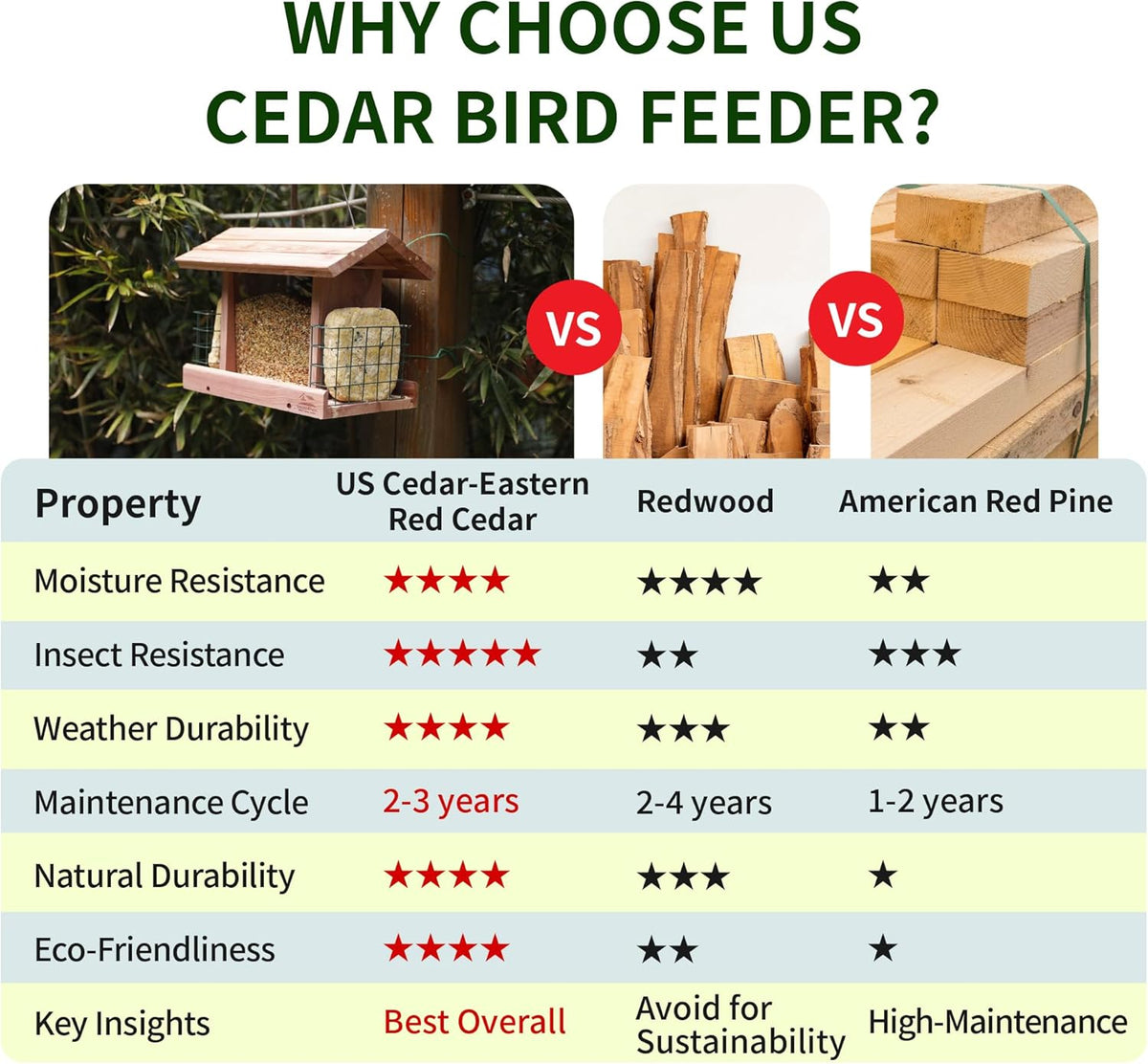Solution4Patio Squirrel-Proof Cedar Hopper Bird Feeder, Dual Suet Holder