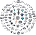 82 Pcs Vintage Silver Knuckle Rings Set for Women, Bohemian Stackable Joint Finger Rings, Retro Stone Crystal