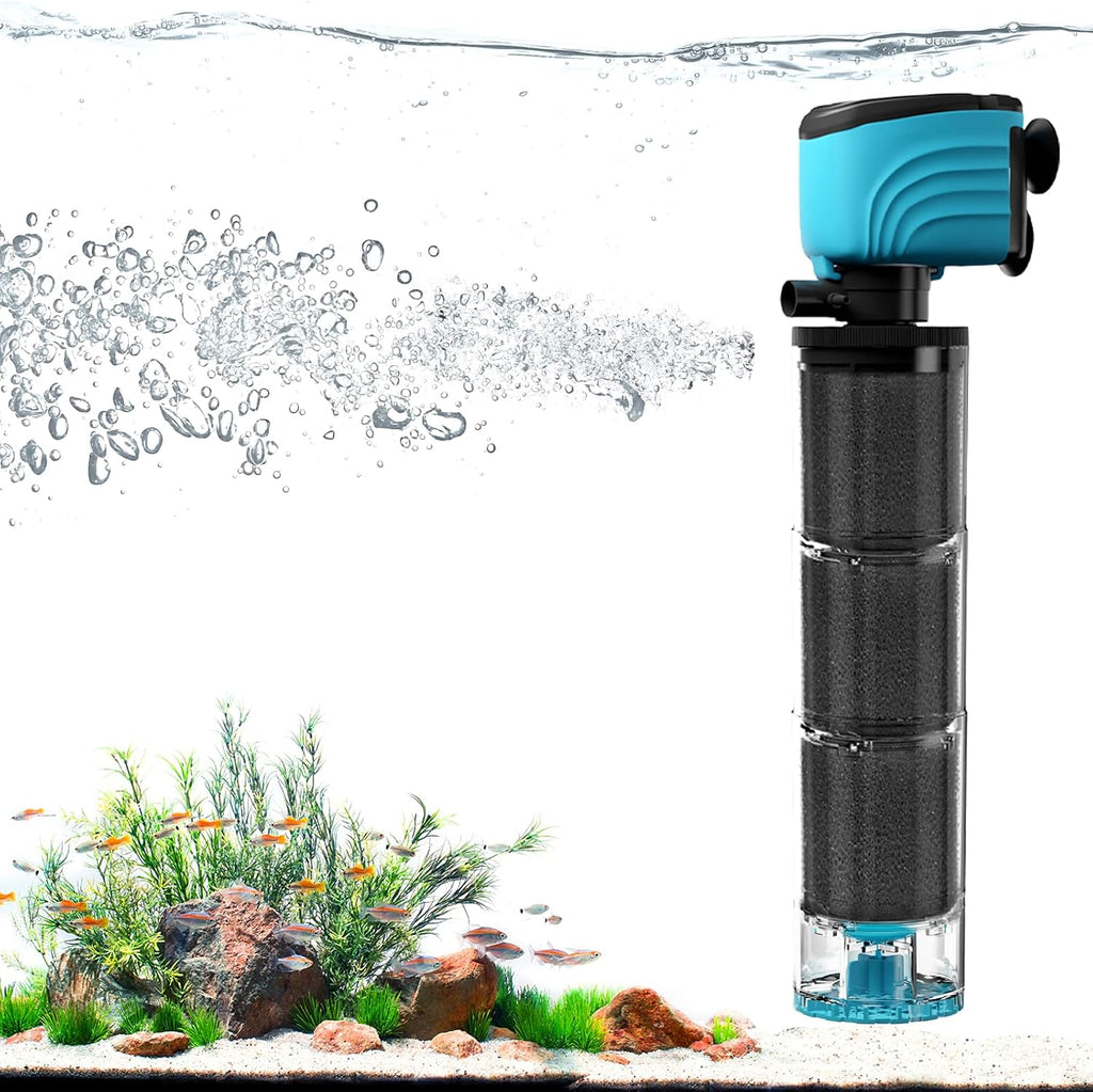 Submersible Aquarium Filter, Upgraded 100-300 Gallon Fish Tank Filter with Fish Guard, Internal Quiet Pump for Turtle