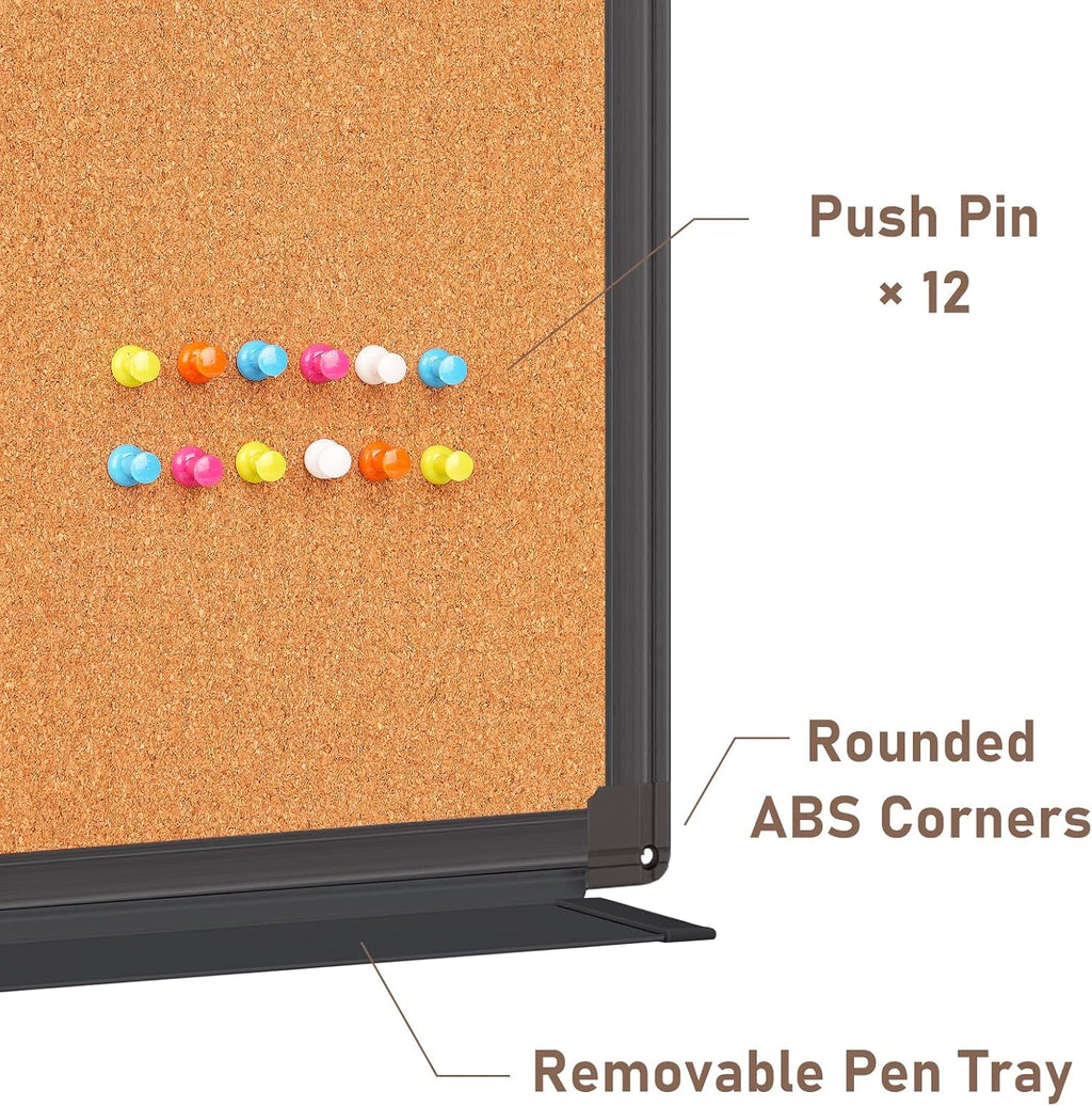 Combination White Board & Bulletin Cork Board 24 x 18 Whiteboard Magnetic, Combo Dry Erase Board with Black Aluminum