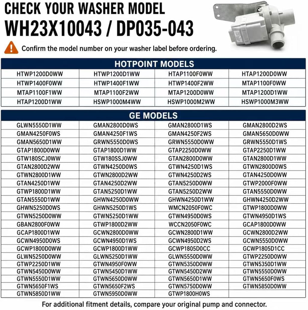 WH23X10043 DP035-043 Washer Drain Pump Compatible