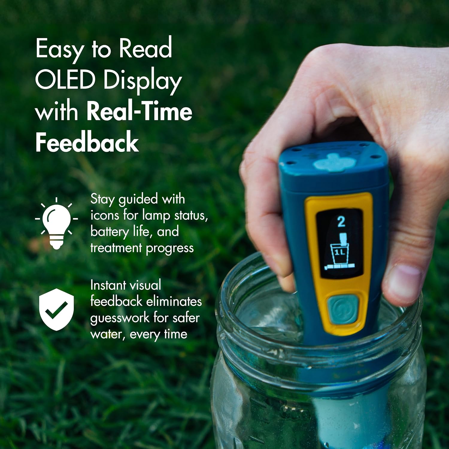 Ultra UV Water Purifier, USB Rechargeable | High-Contrast OLED Display, Treats Up to 8,000 Liters