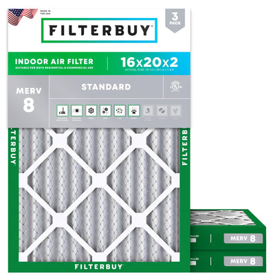 16x20x2 Air Filter MERV 8 Dust & Allergy Defense (3-Pack)
