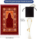 Prayer Rug Muslim Mat Islamic - Padded Very Thick Prayer Rug Sajadah for Men Women with Islam Prayer Beads, Soft and