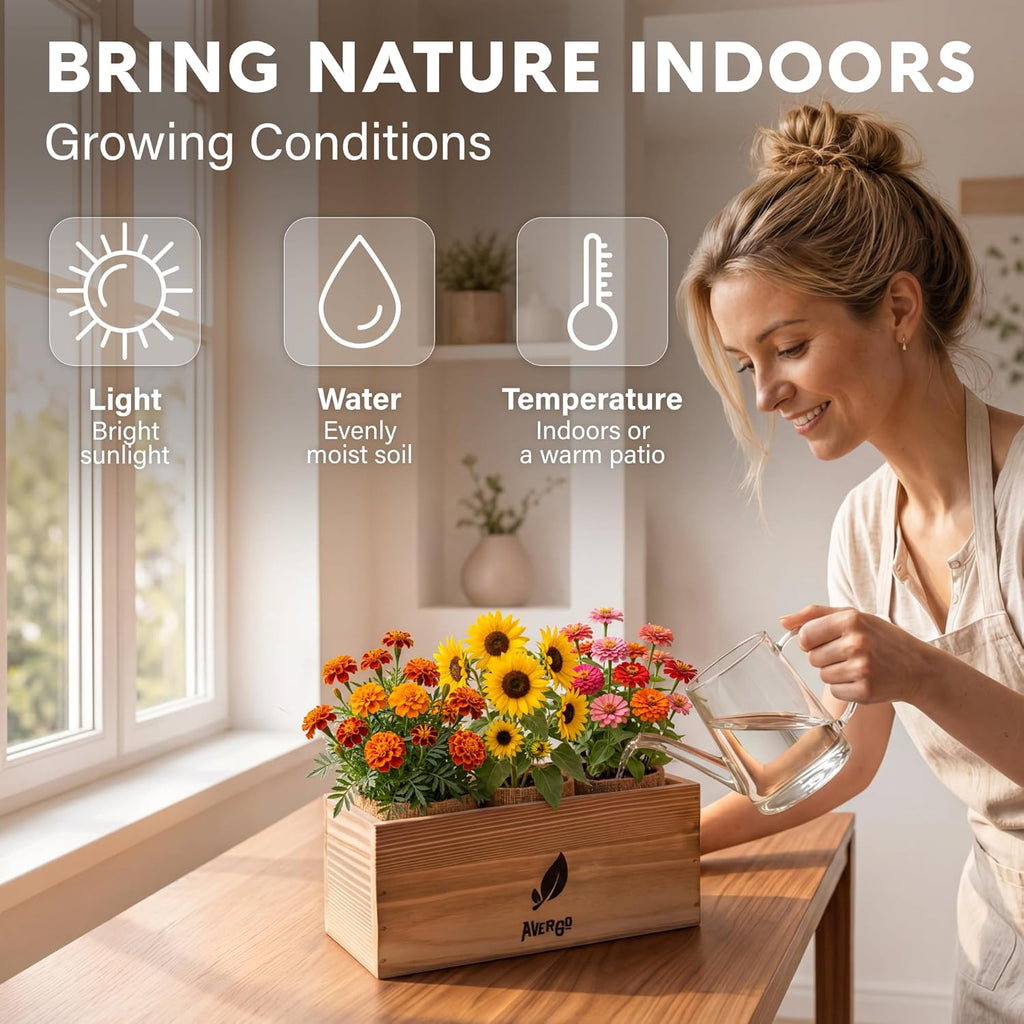 Sunflower, Marigold & Zinnia Flower Seeds Growing Kit | Complete Indoor & Outdoor Kit with Seeds for Planting