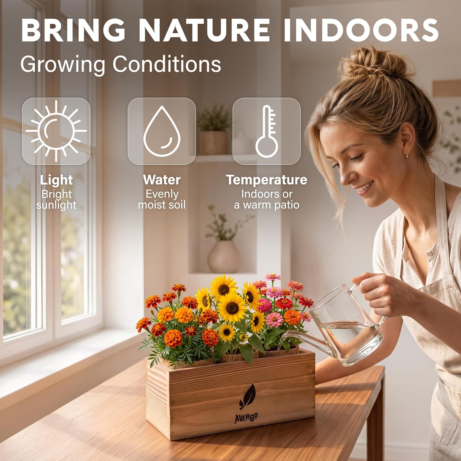 Sunflower, Marigold & Zinnia Flower Seeds Growing Kit | Complete Indoor & Outdoor Kit with Seeds for Planting