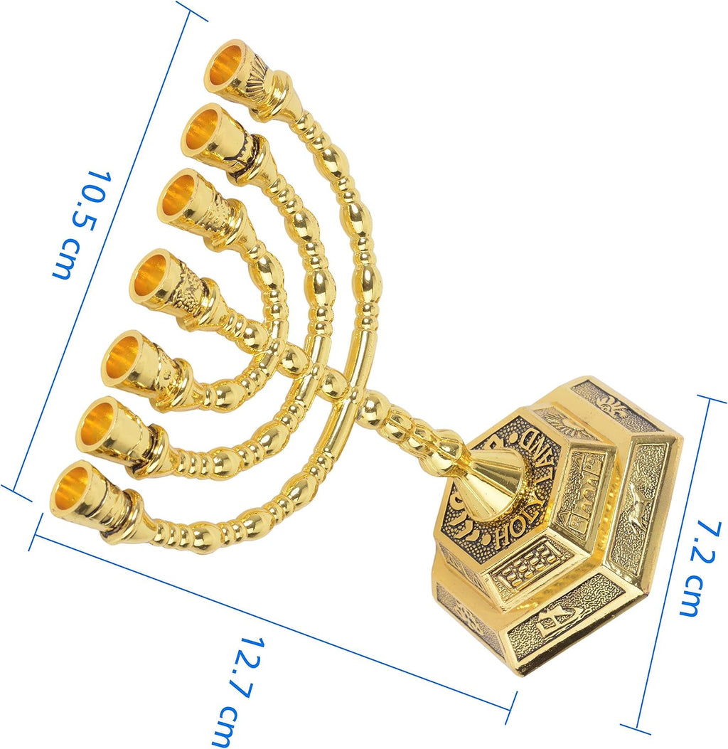 12 Tribes of Israel Jerusalem Temple Menorah,7 Branch Hexagonal Base Jewish Candle Holder, Holy Land Gift (Menorah)