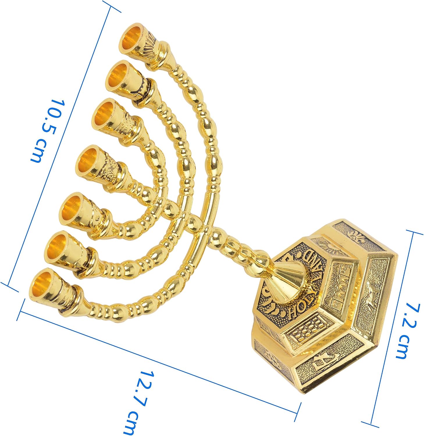 12 Tribes of Israel Jerusalem Temple Menorah,7 Branch Hexagonal Base Jewish Candle Holder, Holy Land Gift (Menorah)