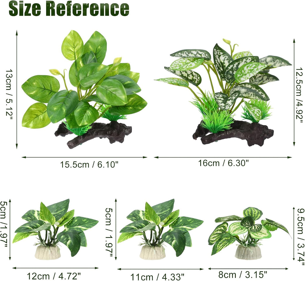 Silk Aquarium Plastic Plants Fish Tank Decor Driftwood for Fish Green 5pcs