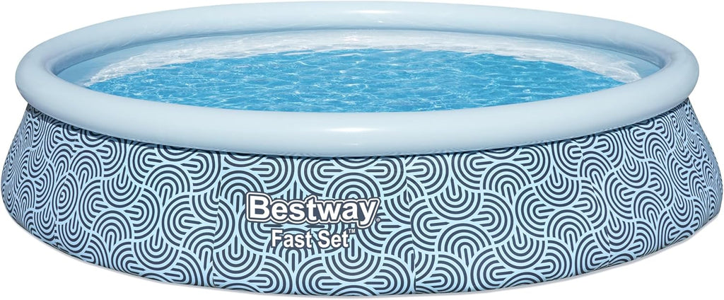 Fast Set 13' x 33" Round Inflatable Above Ground Swimming Pool Set, Outdoor Family Pool with Filter Pump, Rattan Print