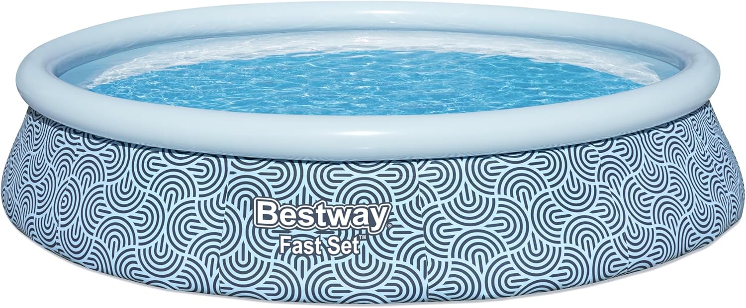 Fast Set 13' x 33" Round Inflatable Above Ground Swimming Pool Set, Outdoor Family Pool with Filter Pump, Rattan Print
