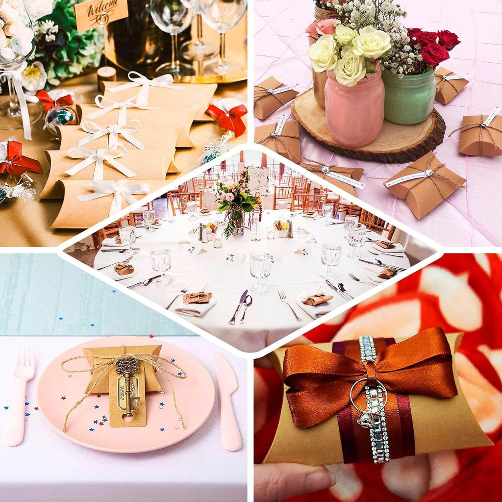 Efavormart 50 Pack 4.5"x3.5" Natural Rustic Party Gift Boxes with Jute Rope Tie, Paper Wedding Favor Pillow Box Set