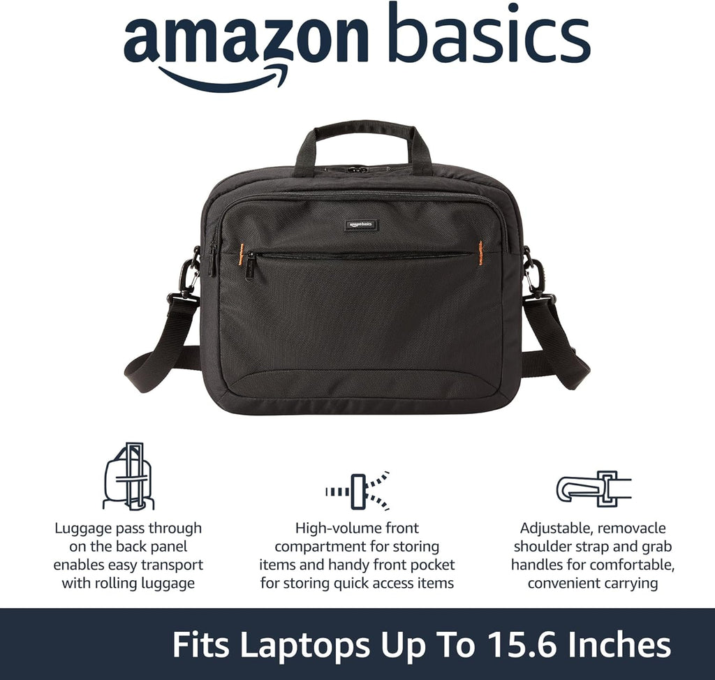15.6 in Laptop Bag with Shoulder Strap and Handle, Large Capacity, Spacious Compartments, Black