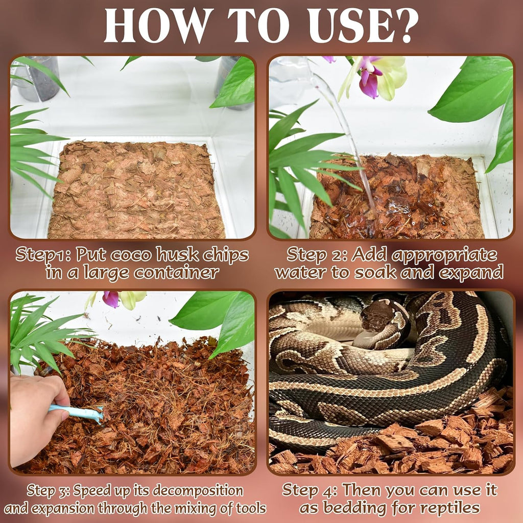 10LBS Coconut Husk Chip Substrate for Reptiles, 72QT Coco Husk Chips | Organic Coco Coir Chips for Snake Habitat