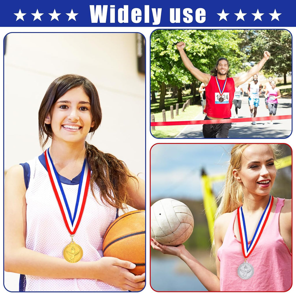 Gold Silver Bronze Medals Bulk, 2" Torch Award Medals | Winner Awards with Neck Ribbon, Metal Gold Silver Bronze