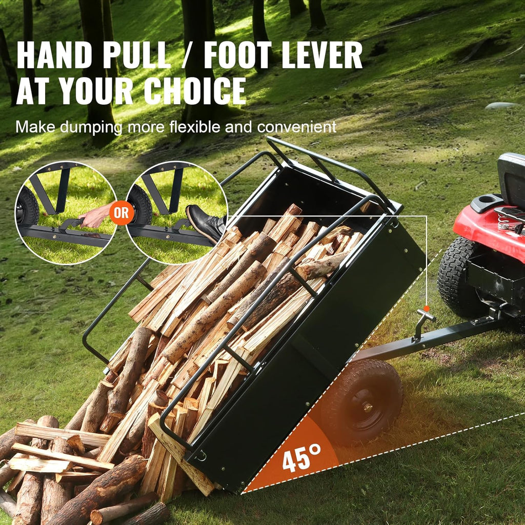 Heavy Duty ATV Trailer Steel Dump Cart, 750 lbs 15 Cubic Feet, Garden Utility Trailer Yard Trailers with Removable
