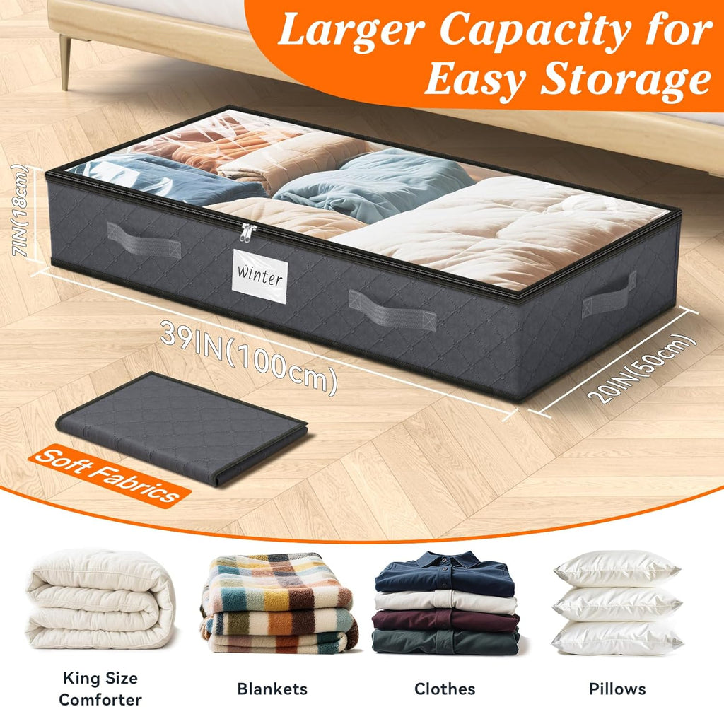 90L Under Bed Storage Containers, 4-Pack Storage Bins with Clear Top, Foldable Closet Organizers and Storage with