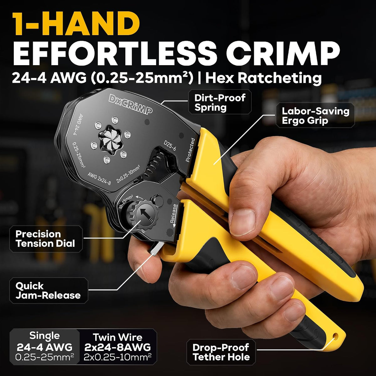 Hex Ferrule Crimping Tool Kit AWG 24-4 Wire Ferrules 22 Sizes