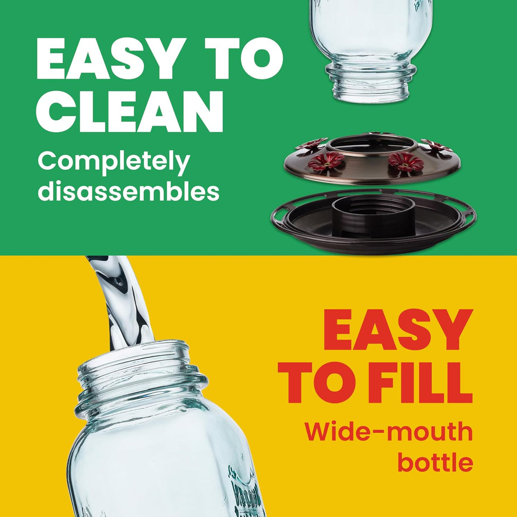 Mason Jar Hummingbird Feeder, Glass Hummingbird Feeders for Outdoors, 5 Feeding Stations, 25 Ounces