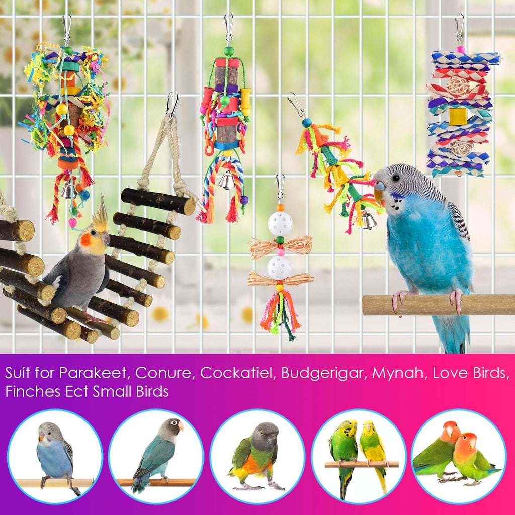 Bird Toys, Parakeet Swing Parrot Ladder Cockatiel Perch Conure Hanging Bell Toys for Parakeet Conure Cockatiel Mynah