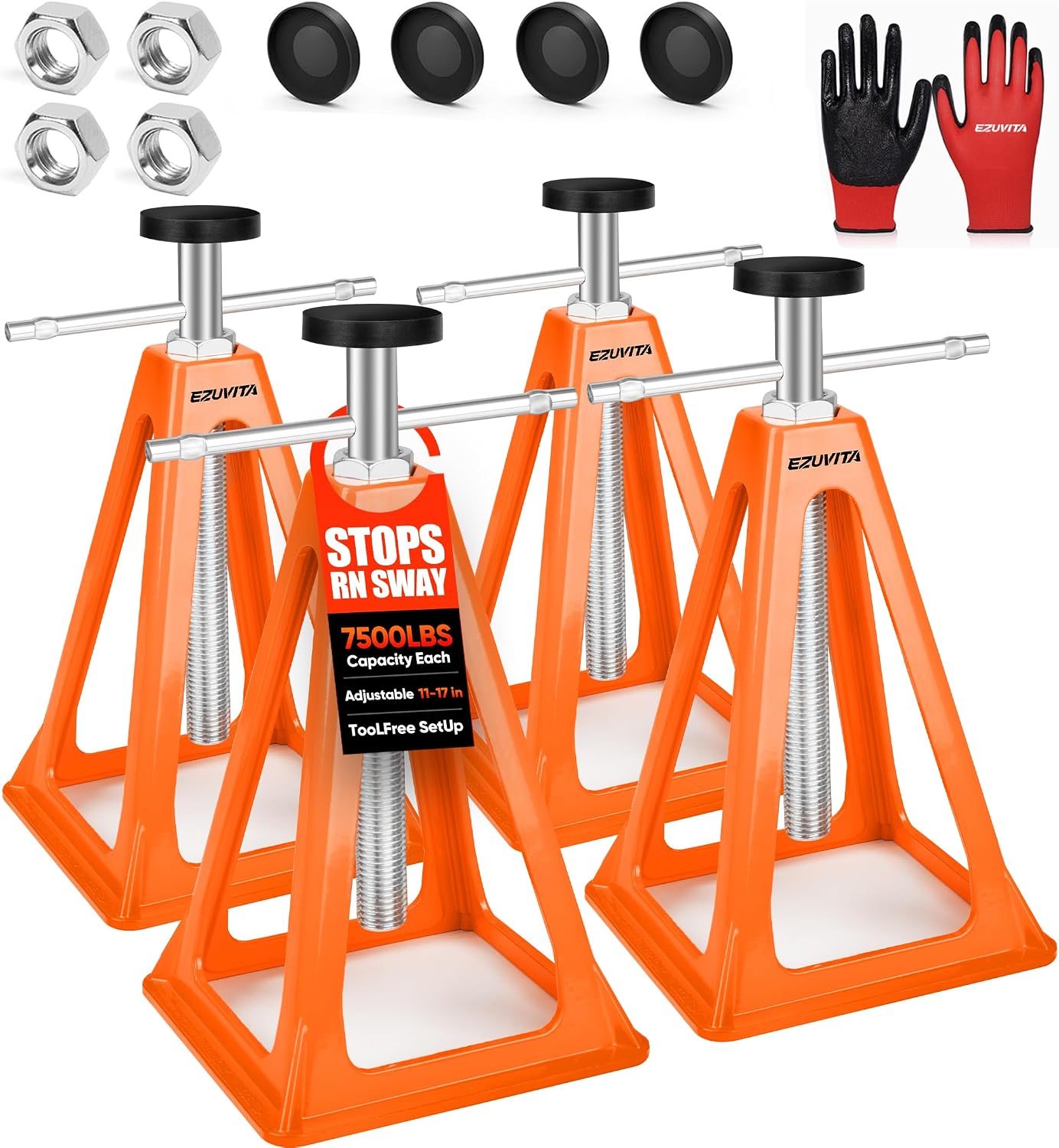 4-Pack 7500LBS RV Stabilizer Jacks | 11"-17" Adjustable Height, Cast Aluminum Construction, Travel Trailer, Camper &