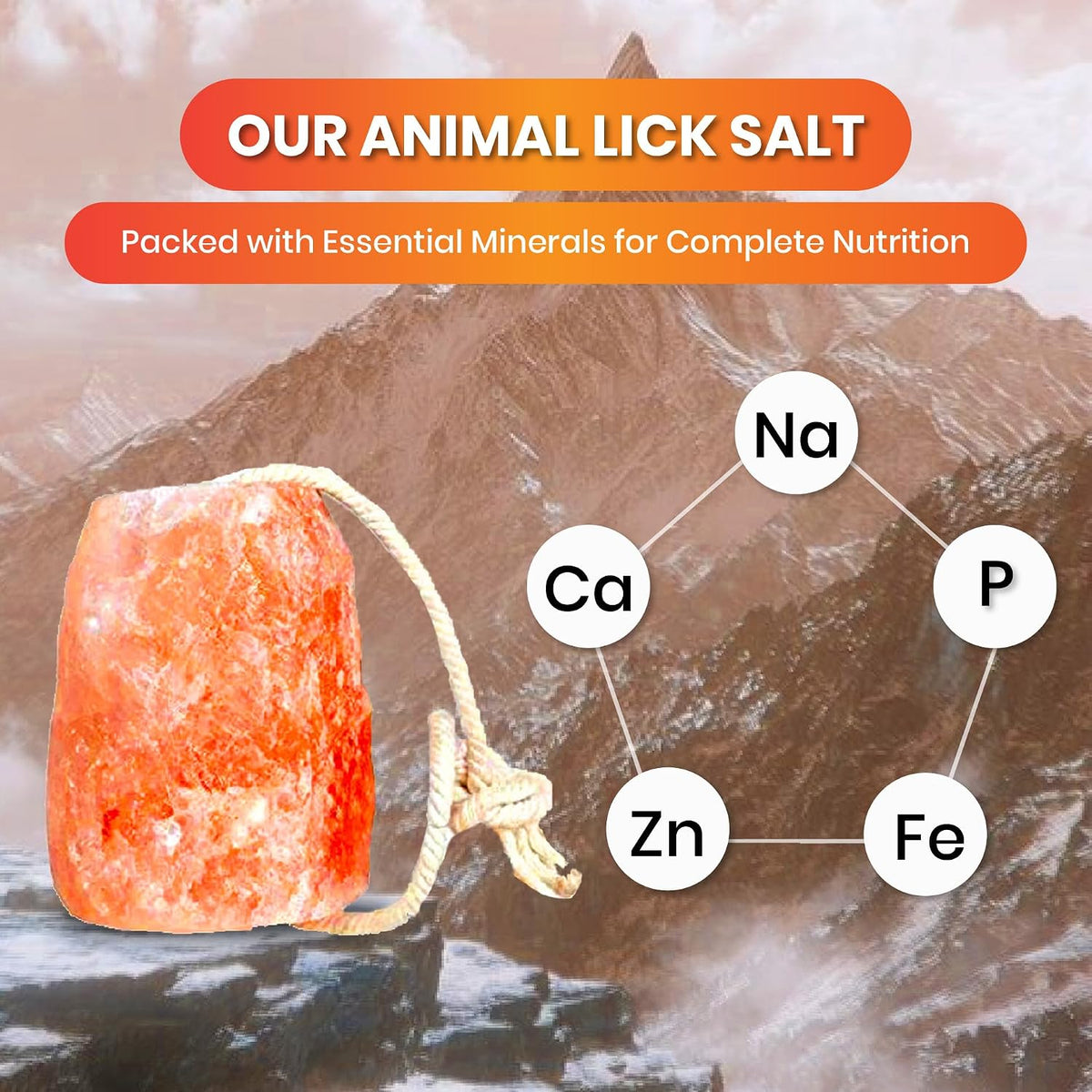 Himalayan Lick Animal Salt Block on Rope, 100% Natural and Organic for Horses/Deer/Livestock- Free of Harmeful