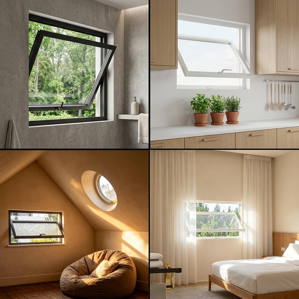 Custom Size Rectangular Basement Window with Tempered Glass, 360° Rotating Aluminum Hopper Window with Handle,Flush