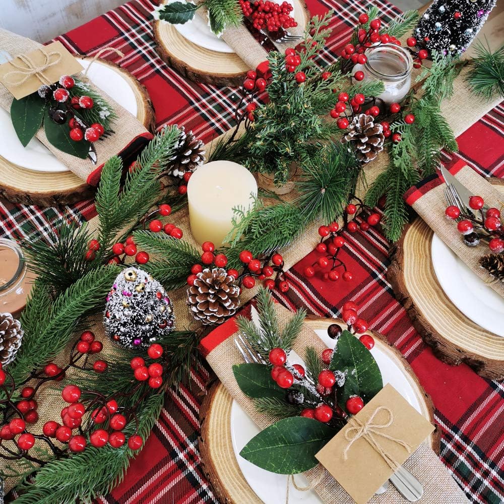 Christmas Artificial Pine Garland with Spruce Cypress Berries Frosted Pinecones Winter Greenery Garland for Holiday