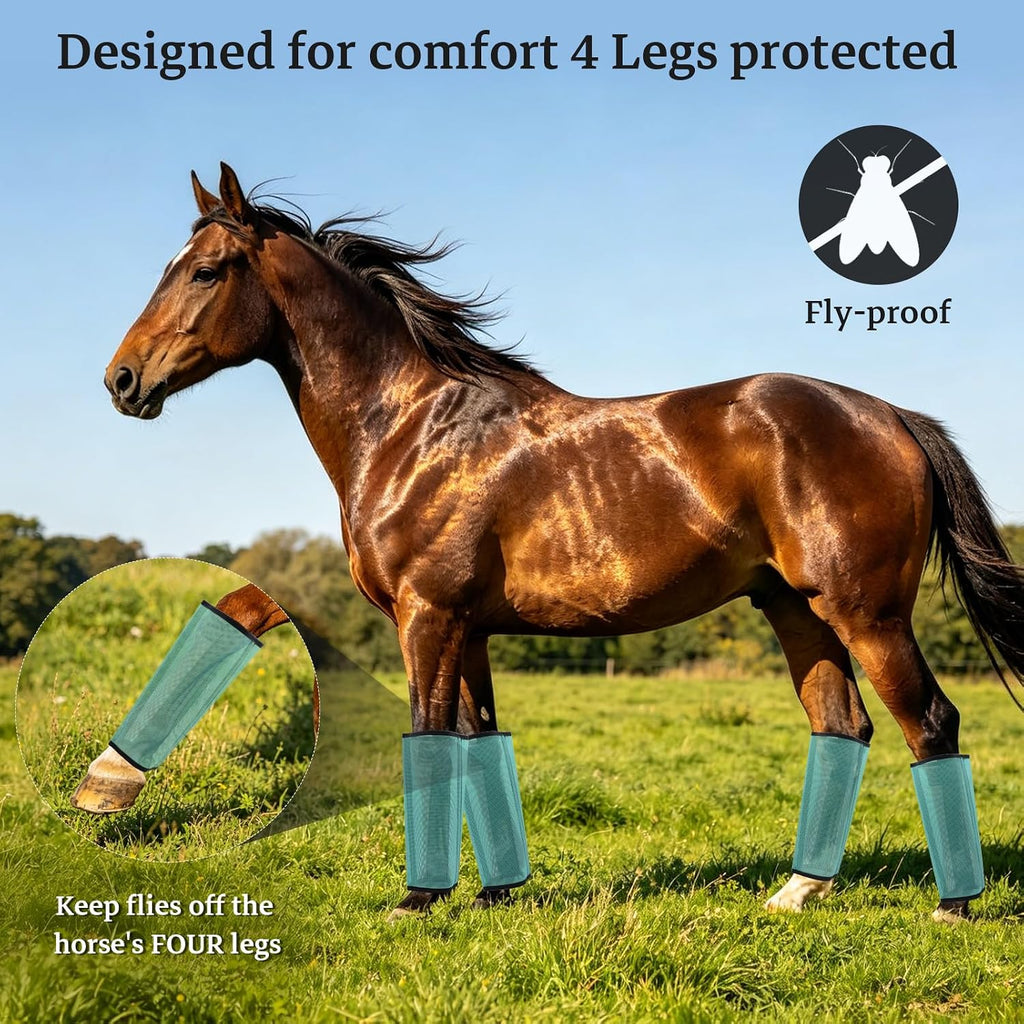 Mesh Horse Fly Boots, Green, Set of 4