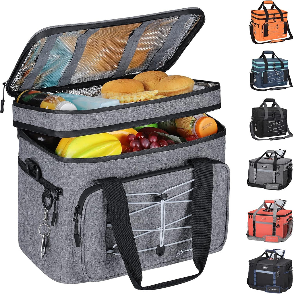 24/30/60 Can Soft Cooler Bag, Double Deck Portable Ice Chest | 12H Cold, 5-layer Insulation, Lightweight