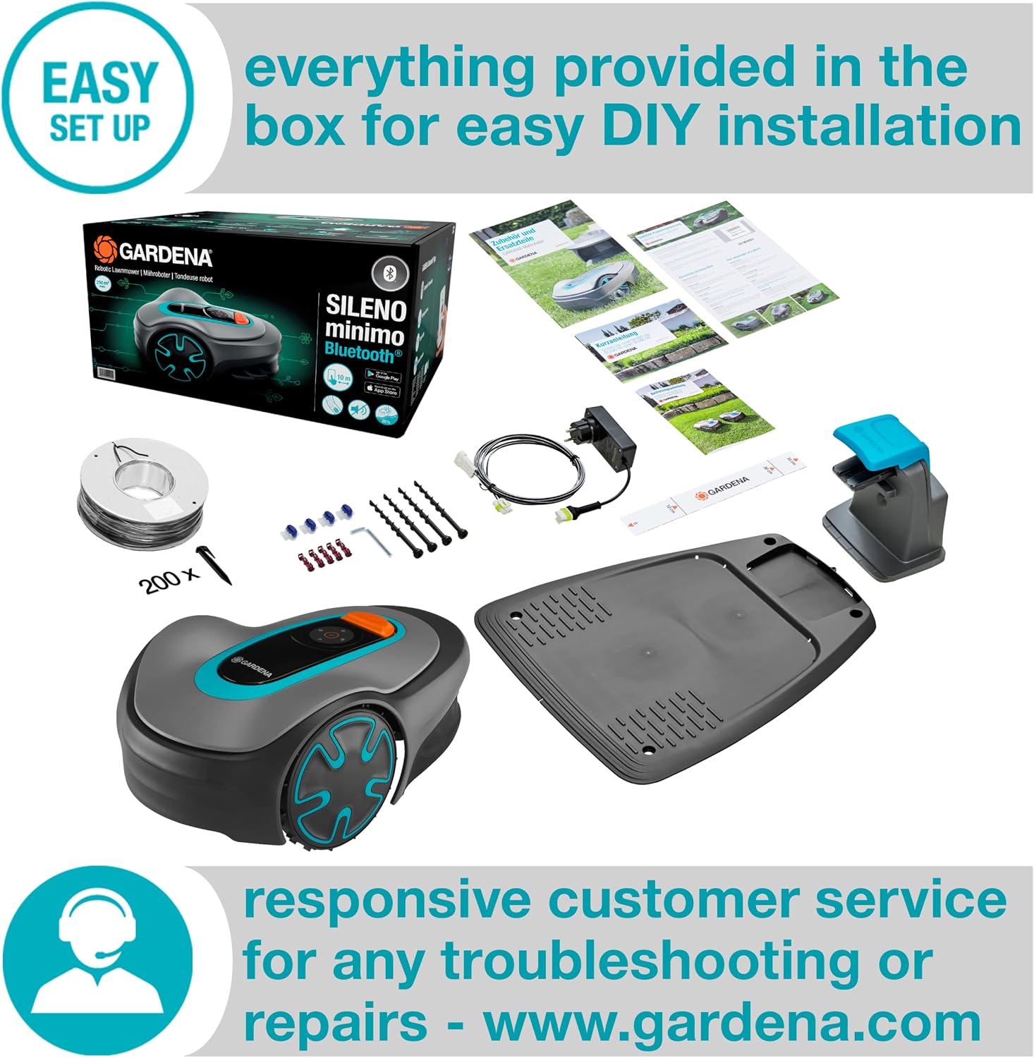 15202-41 SILENO Minimo - Automatic Robotic Lawn Mower, with Bluetooth app and Boundary Wire, one of The quietest in