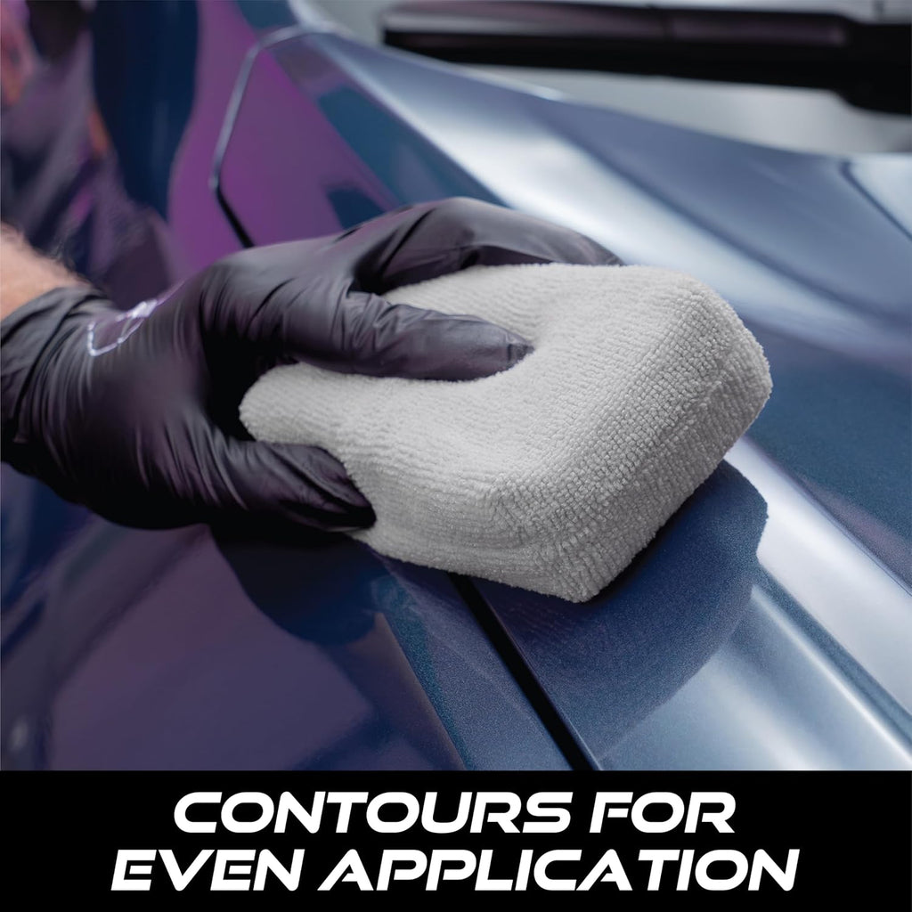Microfiber Applicator Pads for Cars, 3 Inch x 5 Inch, 6 Pack | Polishing Pad for Applying Car Wax, Tire Shine