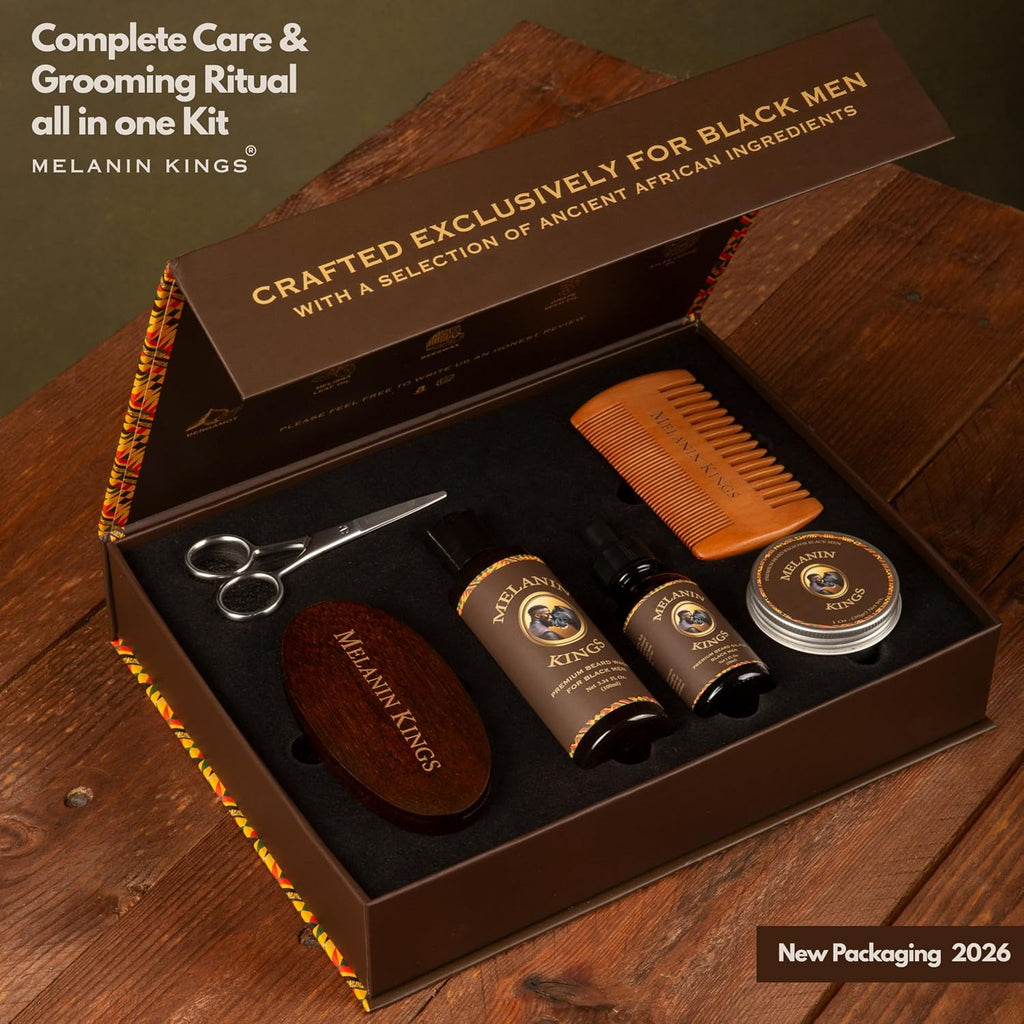 Beard Grooming Kit for Men - Formulas With Ancient African Natural Ingredients | Beard Wash, Oil, Balm, Brush, Comb