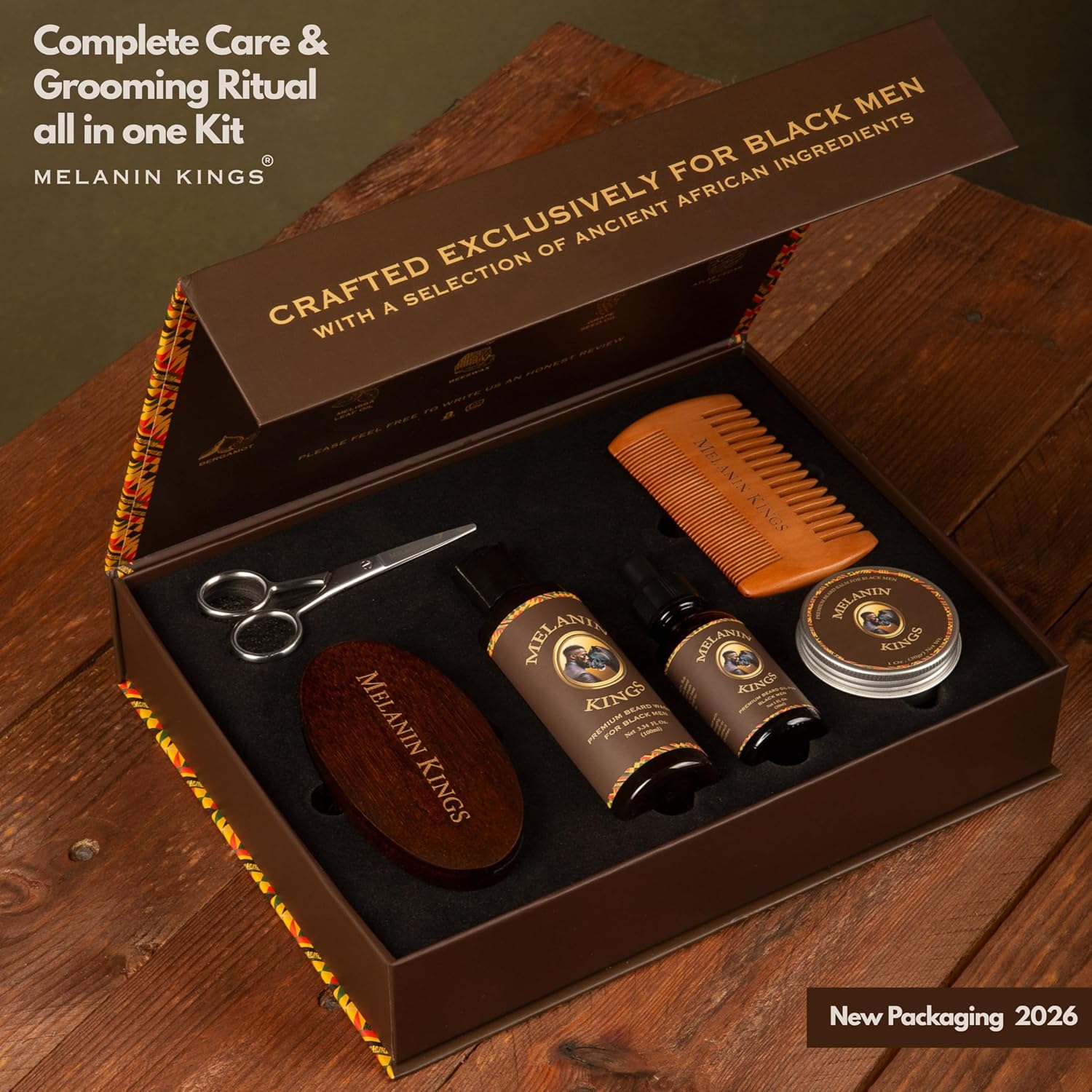 Beard Grooming Kit for Men - Formulas With Ancient African Natural Ingredients | Beard Wash, Oil, Balm, Brush, Comb