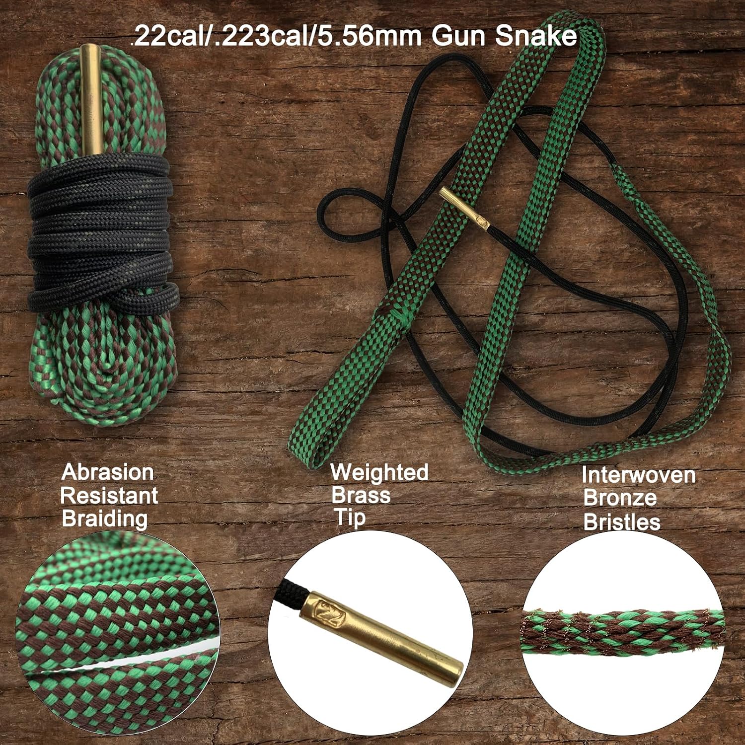 Rifle Pistol Gun Cleaning Kit for 22LR .22 Cal .223Cal 5.56 with Gun Snake, Cotton mop, Chamber Brushes, 32inch Brass