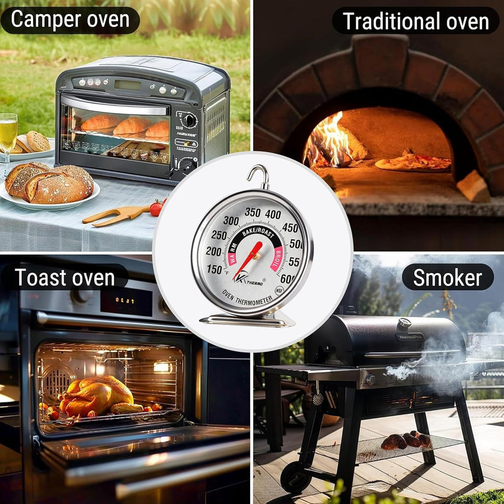 Oven Thermometer 2.75-Inch Large Dial, 150-600°F, NSF, Hook & Stand 2‑Pack