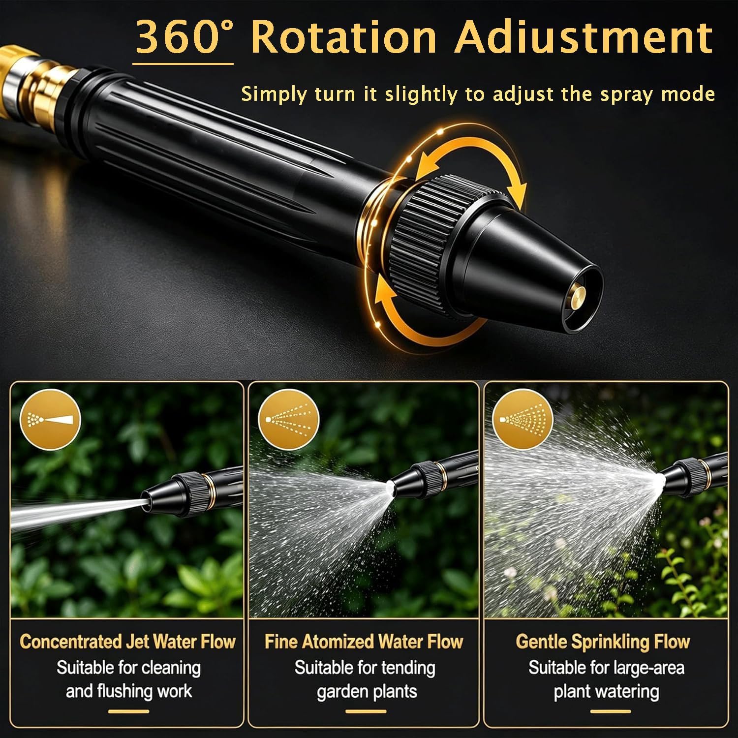 Home High-Pressure Water Gun Nozzle, Adjustable Garden Hose Sprayer with 3 Spray Modes, Leak-Proof Heavy Duty Nozzle