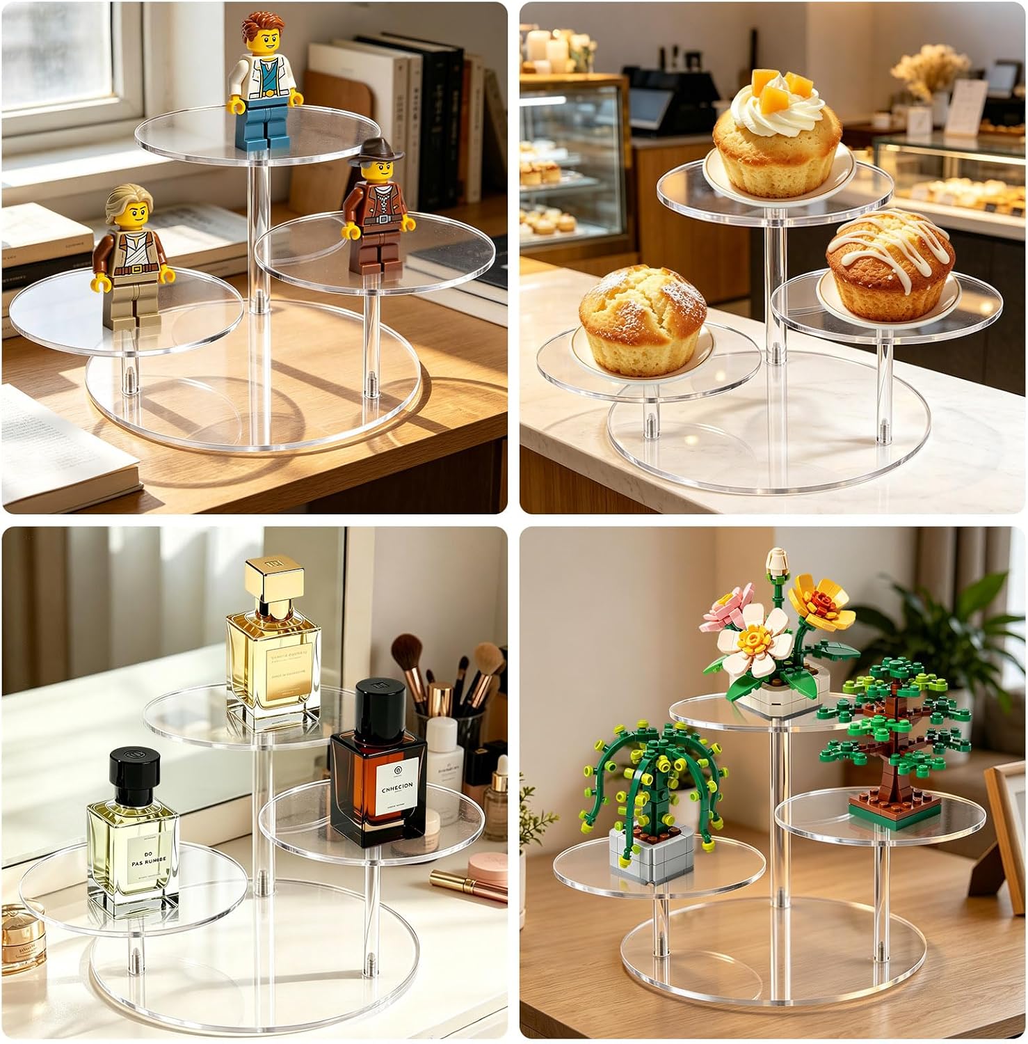 3 Tier Acrylic Display Stand, Clear Display Risers for LEGO Botanicals & Mini Figures, Tabletop Display Shelf for