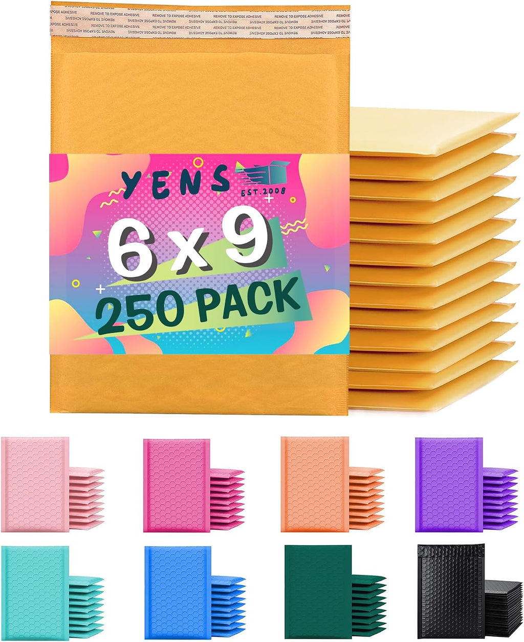 Kraft Bubble Mailers 6x10 250 Pack Usable Space 6x9 KF#0-250