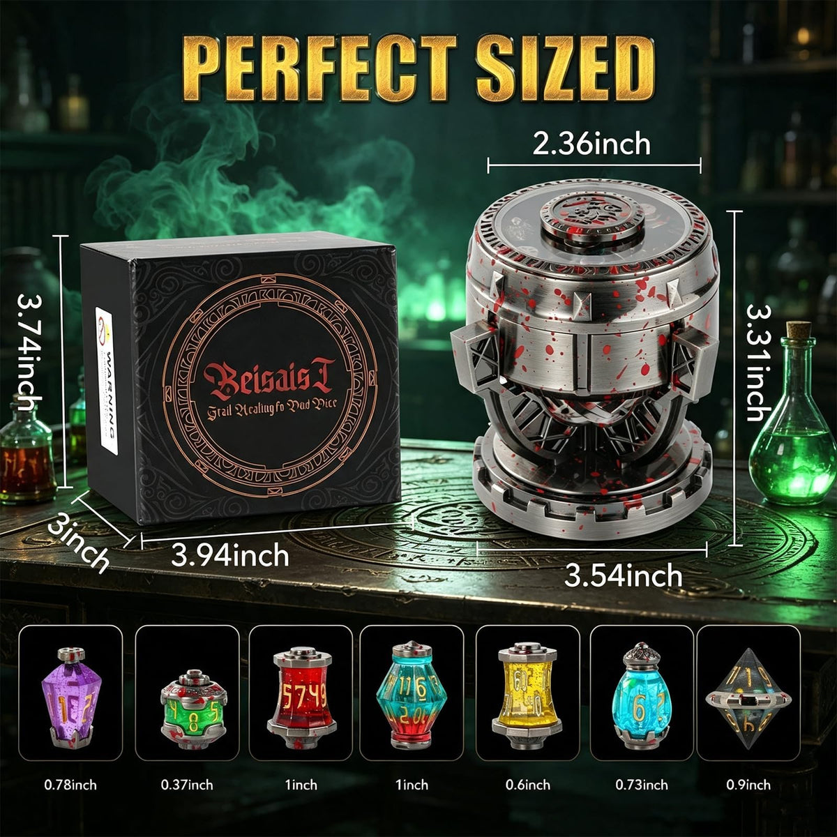 RPG Dice Set,7Pcs Bloodstained Alchemist Elixir Dice with Spinning Chalice