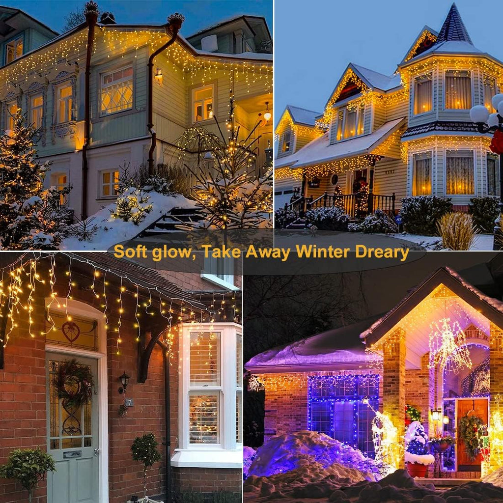 Warm White Christmas Lights Outdoor Icicle Lights for Outside 66ft 640 LEDs | Twinkle String Lights with Connectable