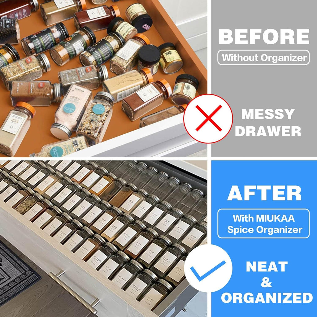 Clear Acrylic Spice Drawer Organizer, 4 Tier- 2 Set Expandable From 13" to 26" Drawer Seasoning Organizer, Kitchen