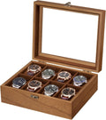 8 Slot Wooden Watch Display Case With Glass Lid, Organizer | Elegant Wooden Watch Box With Glass Lid And Soft Lining