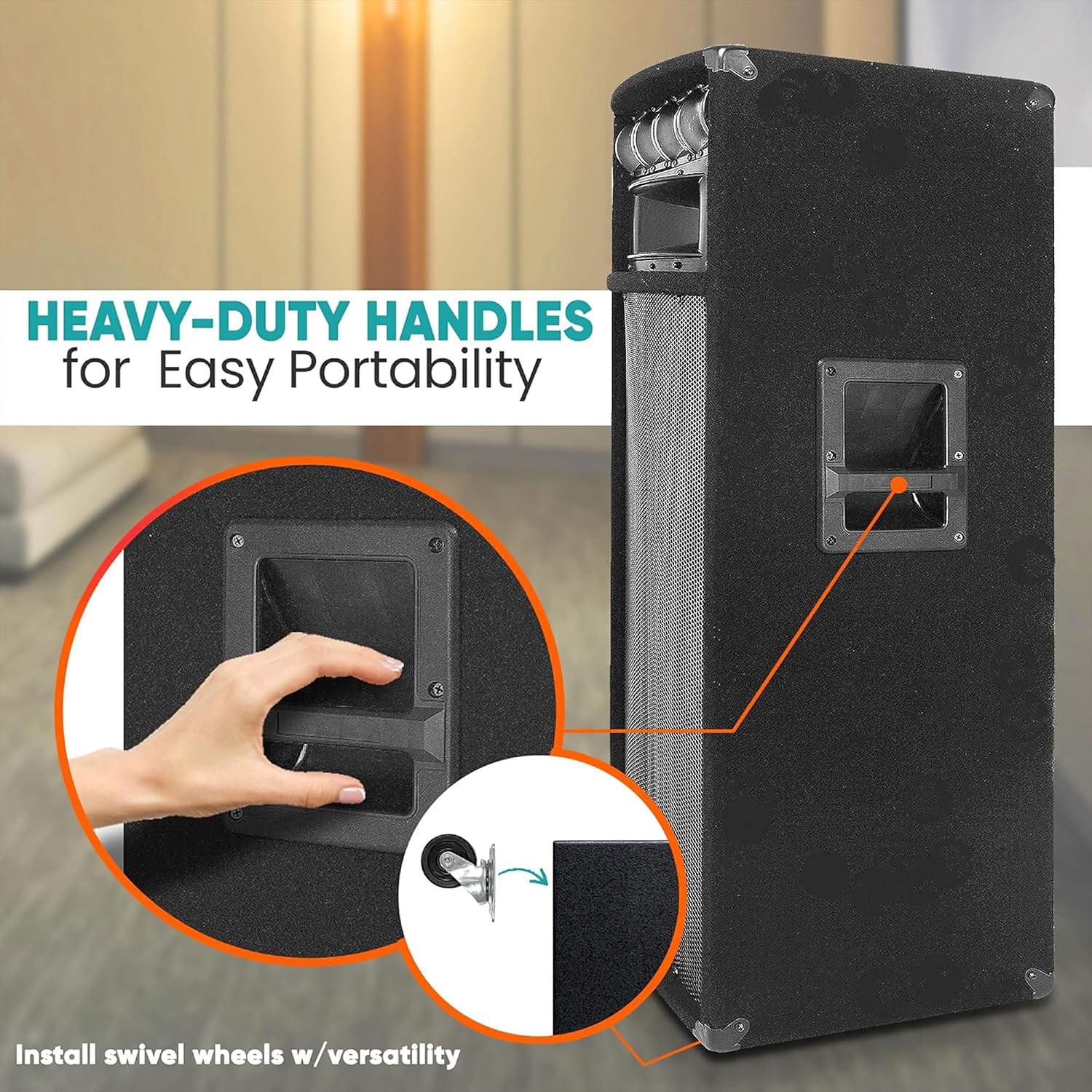 Portable Cabinet PA Speaker System - 1600 Watt Outdoor Stereo Sound Speakers w/ Dual 12" Woofers, 3.4" Piezo