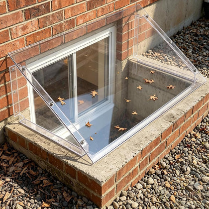 46"L x 18"W x 12"H Heavy-Duty Atrium Basement Window Well Covers, Clear Polycarbonate Egress Window Well Cover with