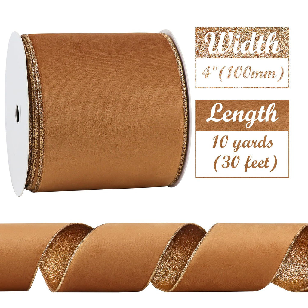 4 inch Copper Velvet Wired Ribbon 10 Yards