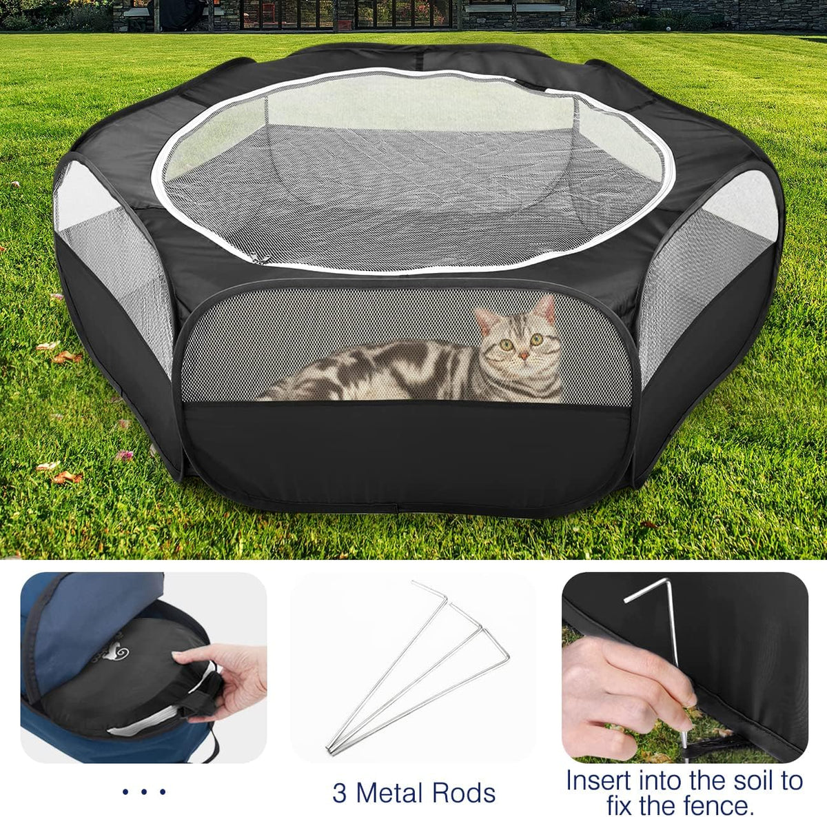 Small Animal Playpen with Zippered Cover, Black