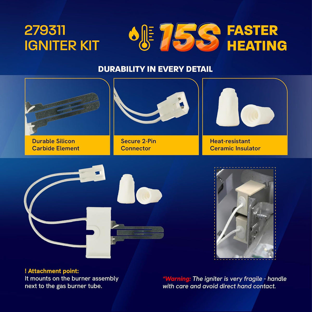 Gas Dryer Repair Kit for GE Whirlpool Kenmore Includes 338906 Flame Sensor