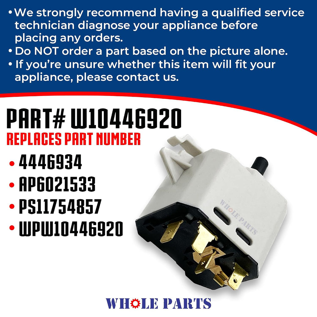 Whole Parts Upgraded Dryer Push-to-Start Switch Part# W10446920
